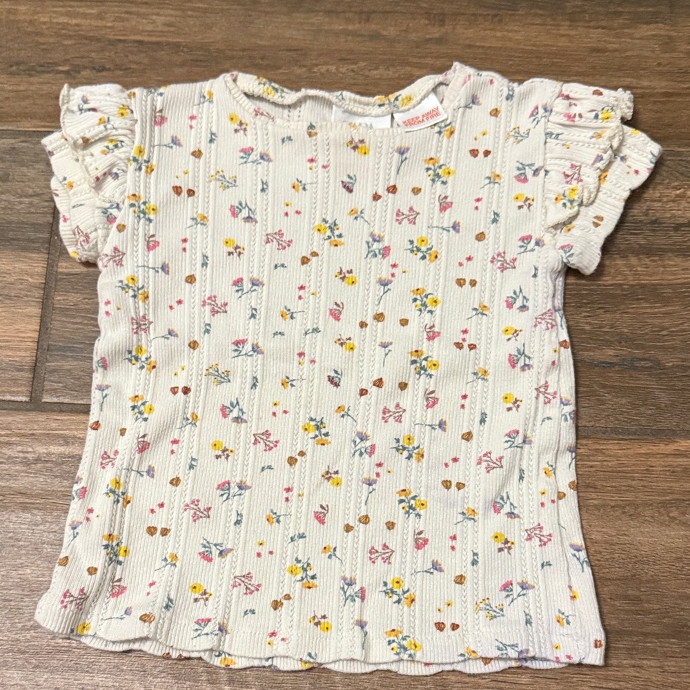Zara Kids Floral Ruffle Sleeve Tee - Cream